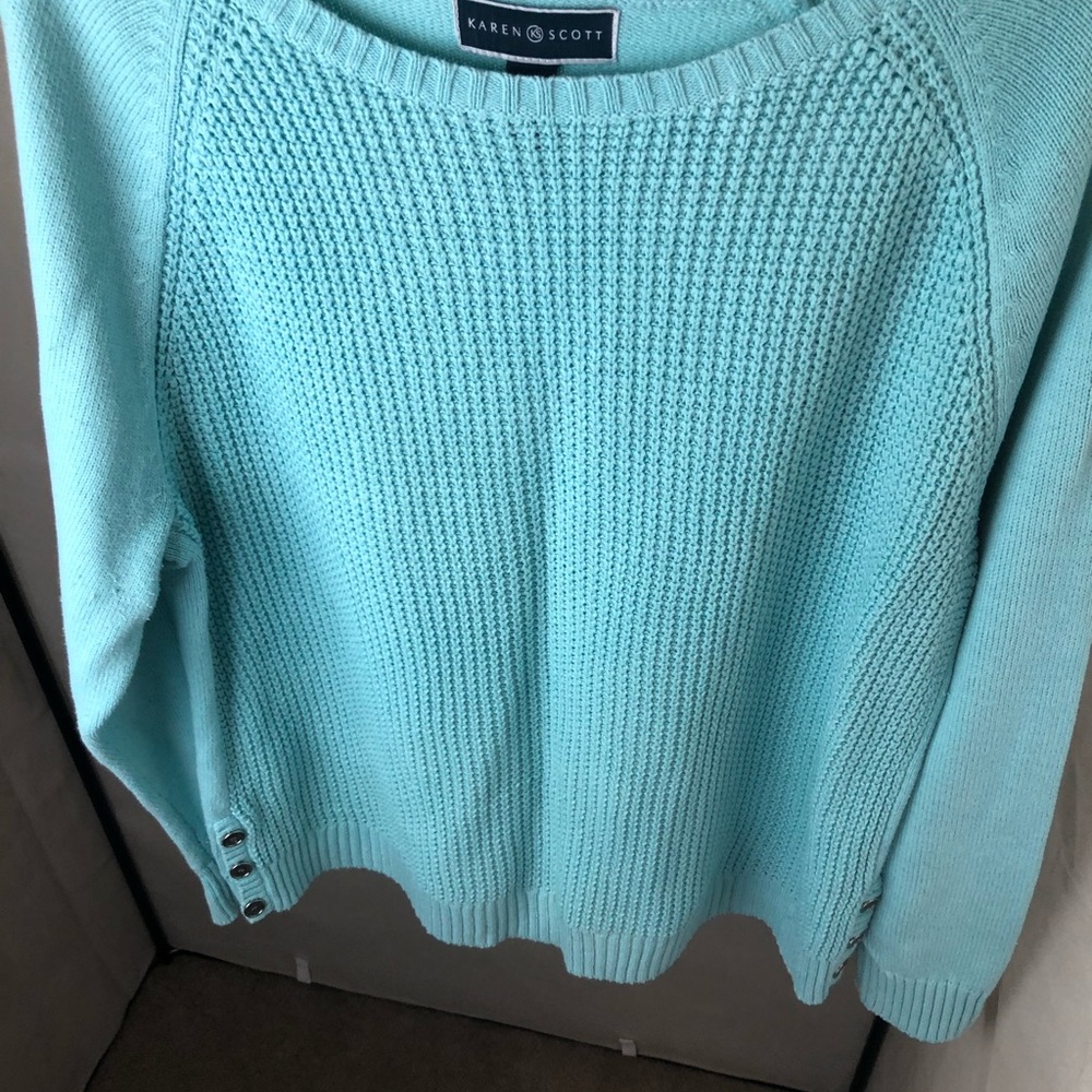 Ladies turquoise sweater.  Sweater brand is Karen Scott and the size is XL. - Picture 2 of 7